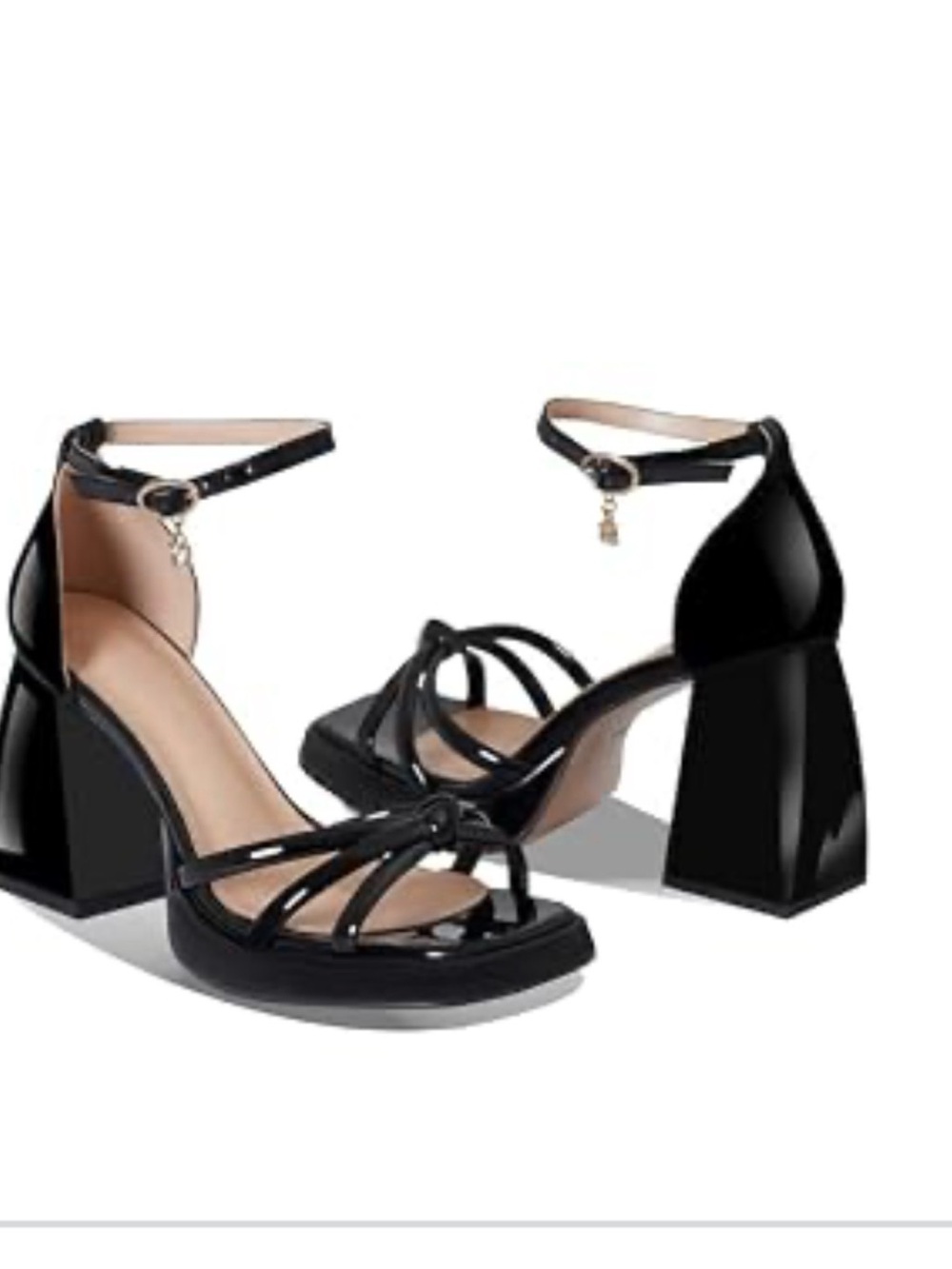 Black Patent Block Heel Sandals - Women